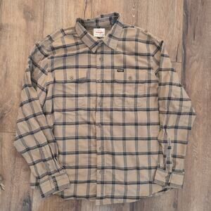 Wrangler‎ Men's XL Button Up Shirt Plaid Flannel Beige Tan Khaki Skater
